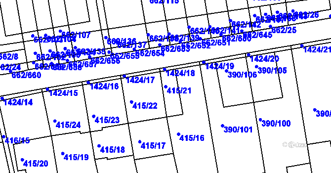 Parcela st. 415/21 v KÚ Moravany u Brna, Katastrální mapa