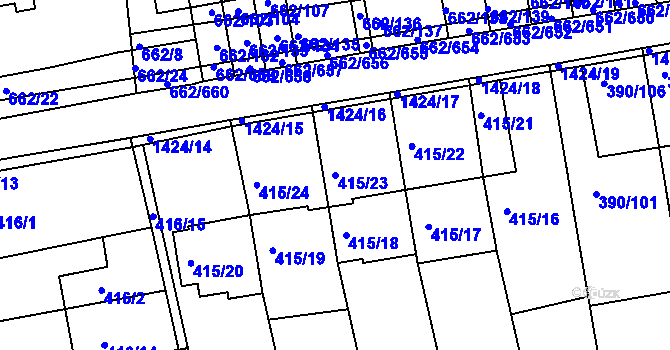 Parcela st. 415/23 v KÚ Moravany u Brna, Katastrální mapa