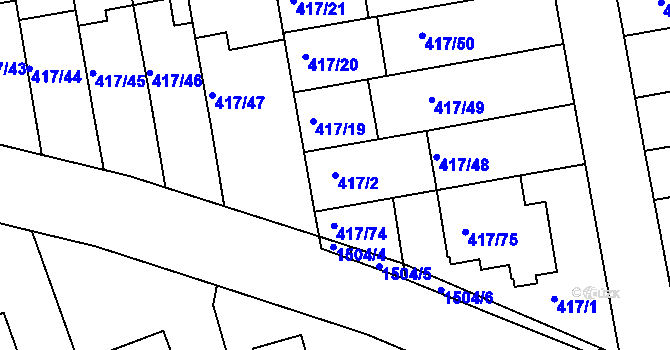 Parcela st. 417/2 v KÚ Moravany u Brna, Katastrální mapa