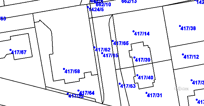 Parcela st. 417/15 v KÚ Moravany u Brna, Katastrální mapa