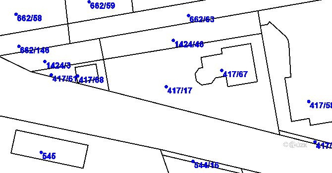 Parcela st. 417/17 v KÚ Moravany u Brna, Katastrální mapa