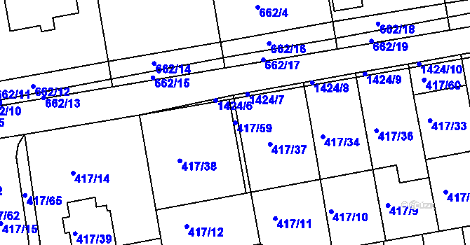 Parcela st. 417/59 v KÚ Moravany u Brna, Katastrální mapa