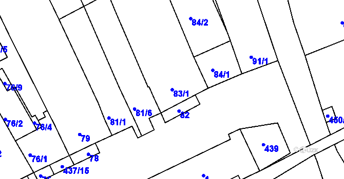 Parcela st. 83/1 v KÚ Moravany u Brna, Katastrální mapa