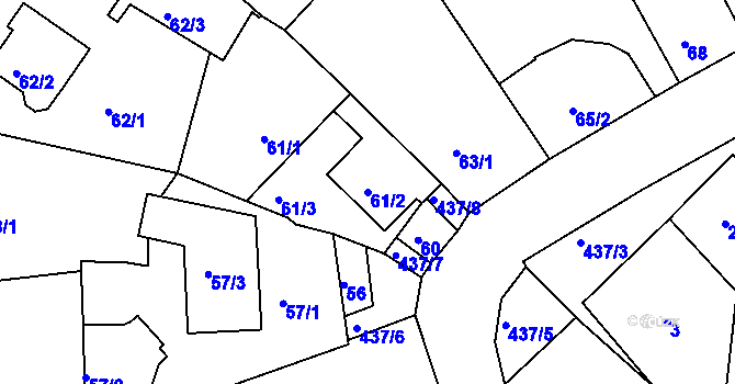 Parcela st. 61/2 v KÚ Moravany u Brna, Katastrální mapa