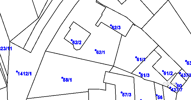Parcela st. 62/1 v KÚ Moravany u Brna, Katastrální mapa