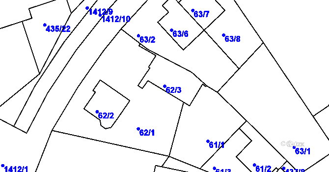 Parcela st. 62/3 v KÚ Moravany u Brna, Katastrální mapa