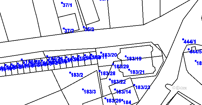 Parcela st. 183/20 v KÚ Moravany u Brna, Katastrální mapa