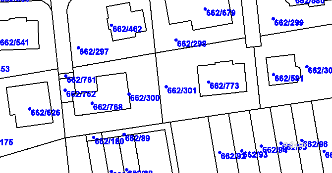 Parcela st. 662/301 v KÚ Moravany u Brna, Katastrální mapa