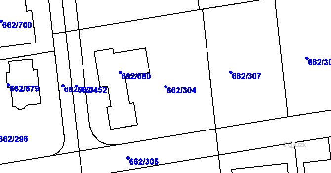 Parcela st. 662/304 v KÚ Moravany u Brna, Katastrální mapa