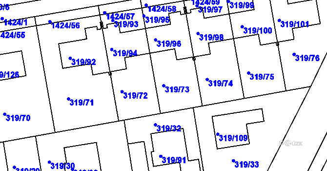 Parcela st. 319/73 v KÚ Moravany u Brna, Katastrální mapa