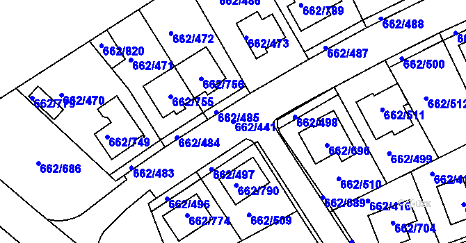 Parcela st. 662/441 v KÚ Moravany u Brna, Katastrální mapa