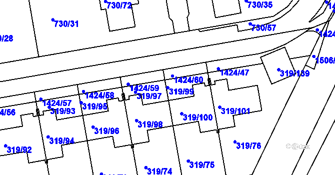 Parcela st. 319/99 v KÚ Moravany u Brna, Katastrální mapa