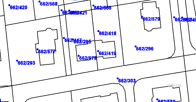 Parcela st. 662/419 v KÚ Moravany u Brna, Katastrální mapa