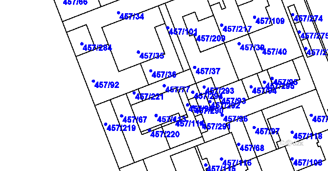 Parcela st. 457/77 v KÚ Moravany u Brna, Katastrální mapa