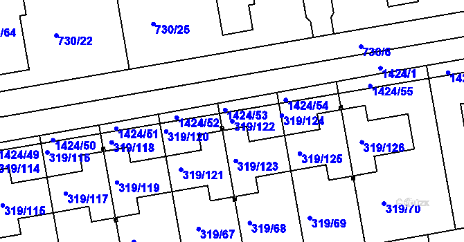 Parcela st. 319/122 v KÚ Moravany u Brna, Katastrální mapa