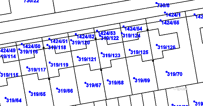 Parcela st. 319/123 v KÚ Moravany u Brna, Katastrální mapa