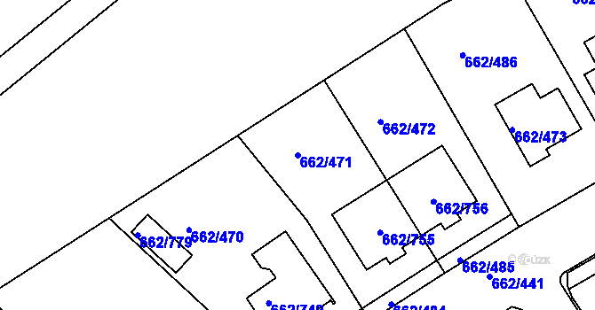 Parcela st. 662/471 v KÚ Moravany u Brna, Katastrální mapa