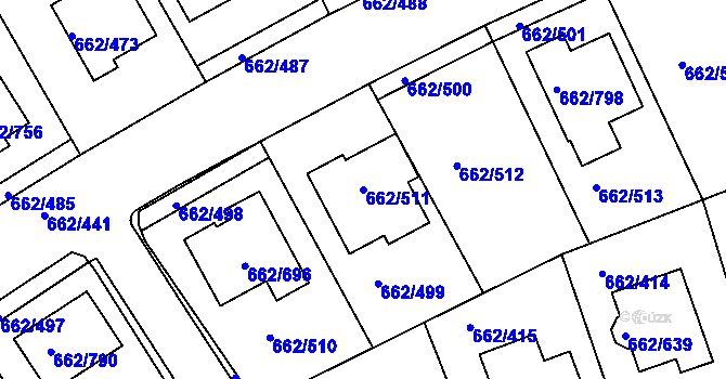 Parcela st. 662/511 v KÚ Moravany u Brna, Katastrální mapa