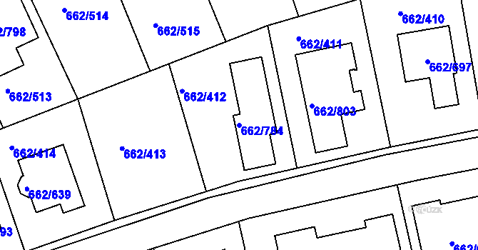 Parcela st. 662/784 v KÚ Moravany u Brna, Katastrální mapa