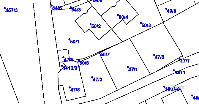 Parcela st. 50/7 v KÚ Moravany u Brna, Katastrální mapa