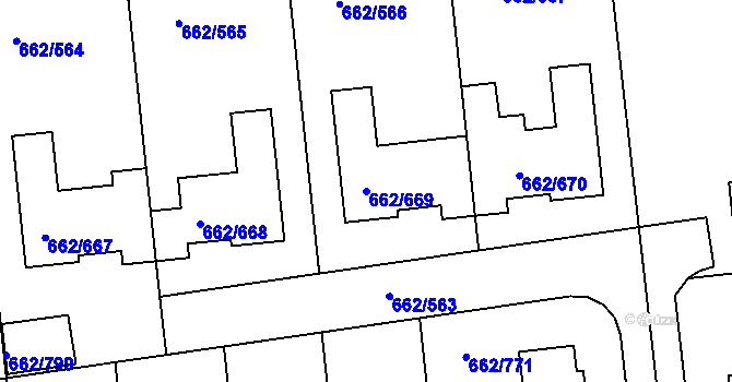 Parcela st. 662/669 v KÚ Moravany u Brna, Katastrální mapa