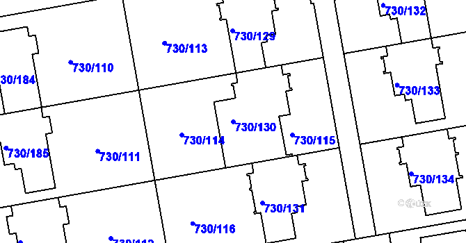 Parcela st. 730/130 v KÚ Moravany u Brna, Katastrální mapa