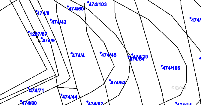 Parcela st. 474/45 v KÚ Moravany u Brna, Katastrální mapa