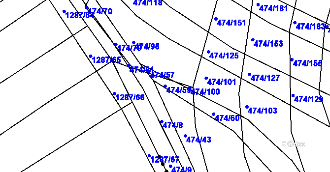 Parcela st. 474/59 v KÚ Moravany u Brna, Katastrální mapa