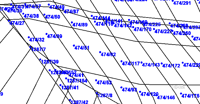 Parcela st. 474/92 v KÚ Moravany u Brna, Katastrální mapa