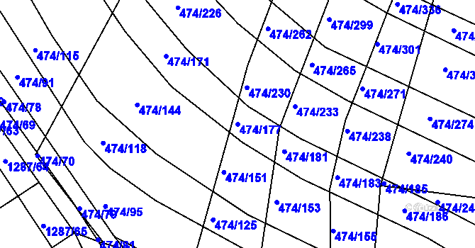 Parcela st. 474/177 v KÚ Moravany u Brna, Katastrální mapa