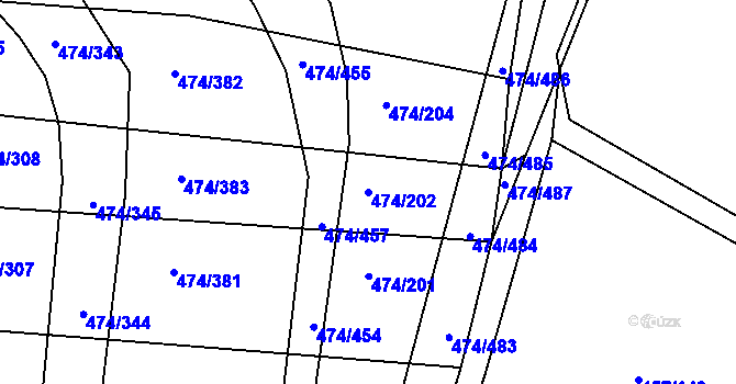 Parcela st. 474/202 v KÚ Moravany u Brna, Katastrální mapa