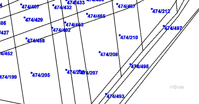Parcela st. 474/208 v KÚ Moravany u Brna, Katastrální mapa