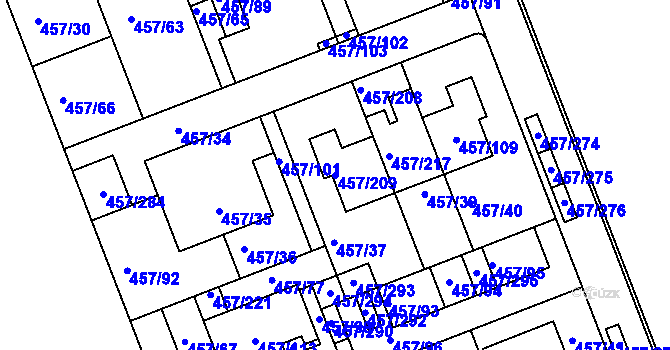 Parcela st. 457/209 v KÚ Moravany u Brna, Katastrální mapa