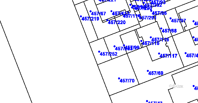 Parcela st. 457/252 v KÚ Moravany u Brna, Katastrální mapa