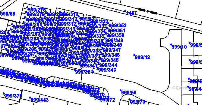 Parcela st. 999/346 v KÚ Moravany u Brna, Katastrální mapa