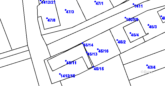 Parcela st. 45/14 v KÚ Moravany u Brna, Katastrální mapa