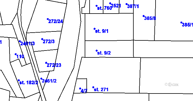 Parcela st. 9/2 v KÚ Moravany u Kyjova, Katastrální mapa