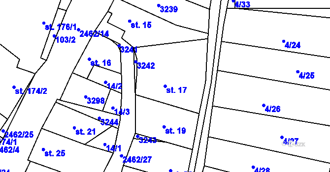 Parcela st. 17 v KÚ Moravany u Kyjova, Katastrální mapa