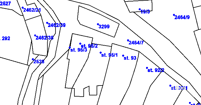 Parcela st. 95/1 v KÚ Moravany u Kyjova, Katastrální mapa