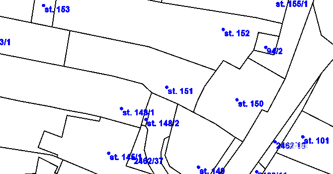 Parcela st. 151 v KÚ Moravany u Kyjova, Katastrální mapa