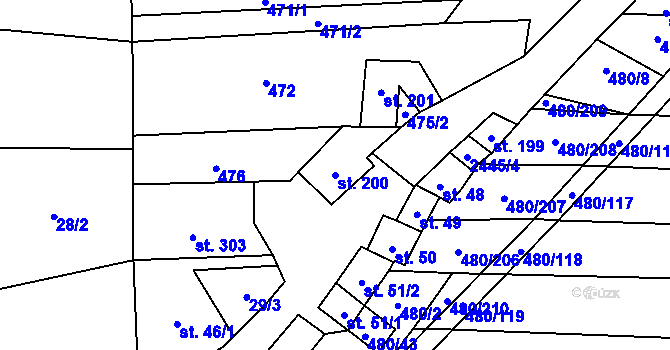 Parcela st. 200 v KÚ Moravany u Kyjova, Katastrální mapa