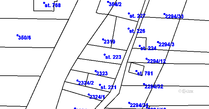 Parcela st. 223 v KÚ Moravany u Kyjova, Katastrální mapa