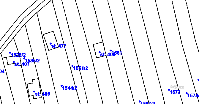 Parcela st. 405 v KÚ Moravany u Kyjova, Katastrální mapa