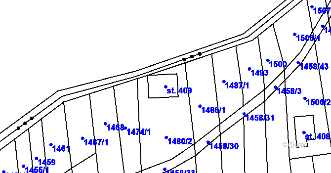 Parcela st. 409 v KÚ Moravany u Kyjova, Katastrální mapa