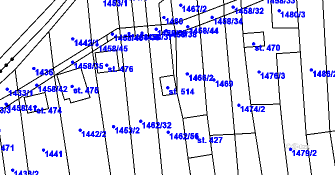Parcela st. 514 v KÚ Moravany u Kyjova, Katastrální mapa