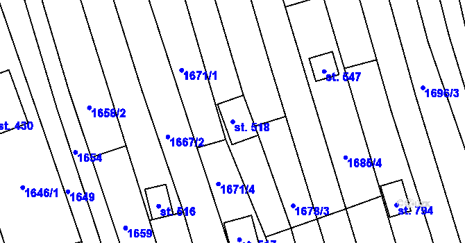 Parcela st. 518 v KÚ Moravany u Kyjova, Katastrální mapa