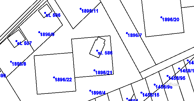 Parcela st. 586 v KÚ Moravany u Kyjova, Katastrální mapa