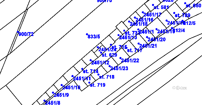 Parcela st. 629 v KÚ Moravany u Kyjova, Katastrální mapa