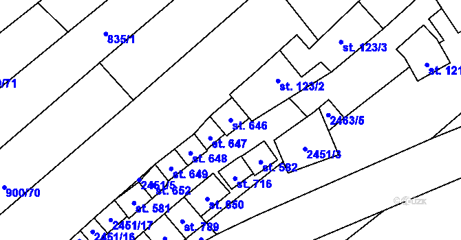 Parcela st. 646 v KÚ Moravany u Kyjova, Katastrální mapa