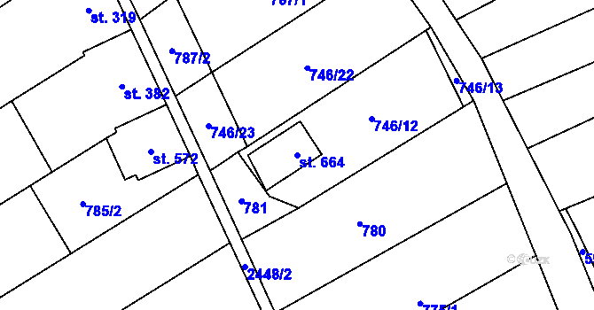 Parcela st. 664 v KÚ Moravany u Kyjova, Katastrální mapa
